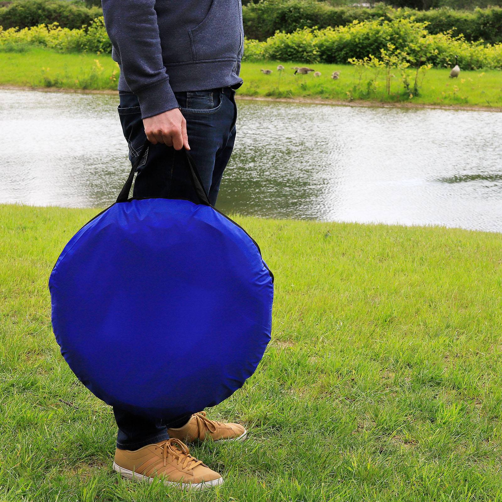 lionto Hundespieltunnel, stabiler Agilitytunnel für Hunde, faltbar mit Tragetasche & Heringen, 200x40 cm, blau