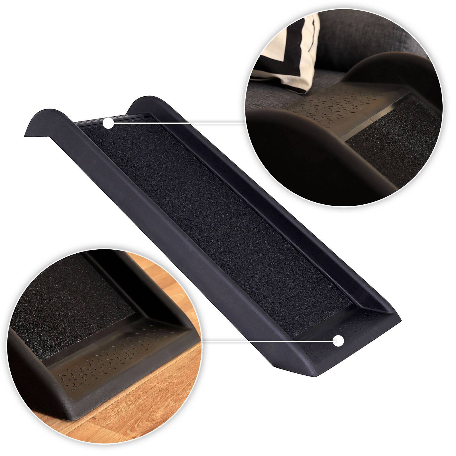 lionto Hunderampe, robuste Kunststofframpe mit Anti-Rutsch-Oberfläche, gelenkschonend & pflegeleicht, belastbar bis 90 kg