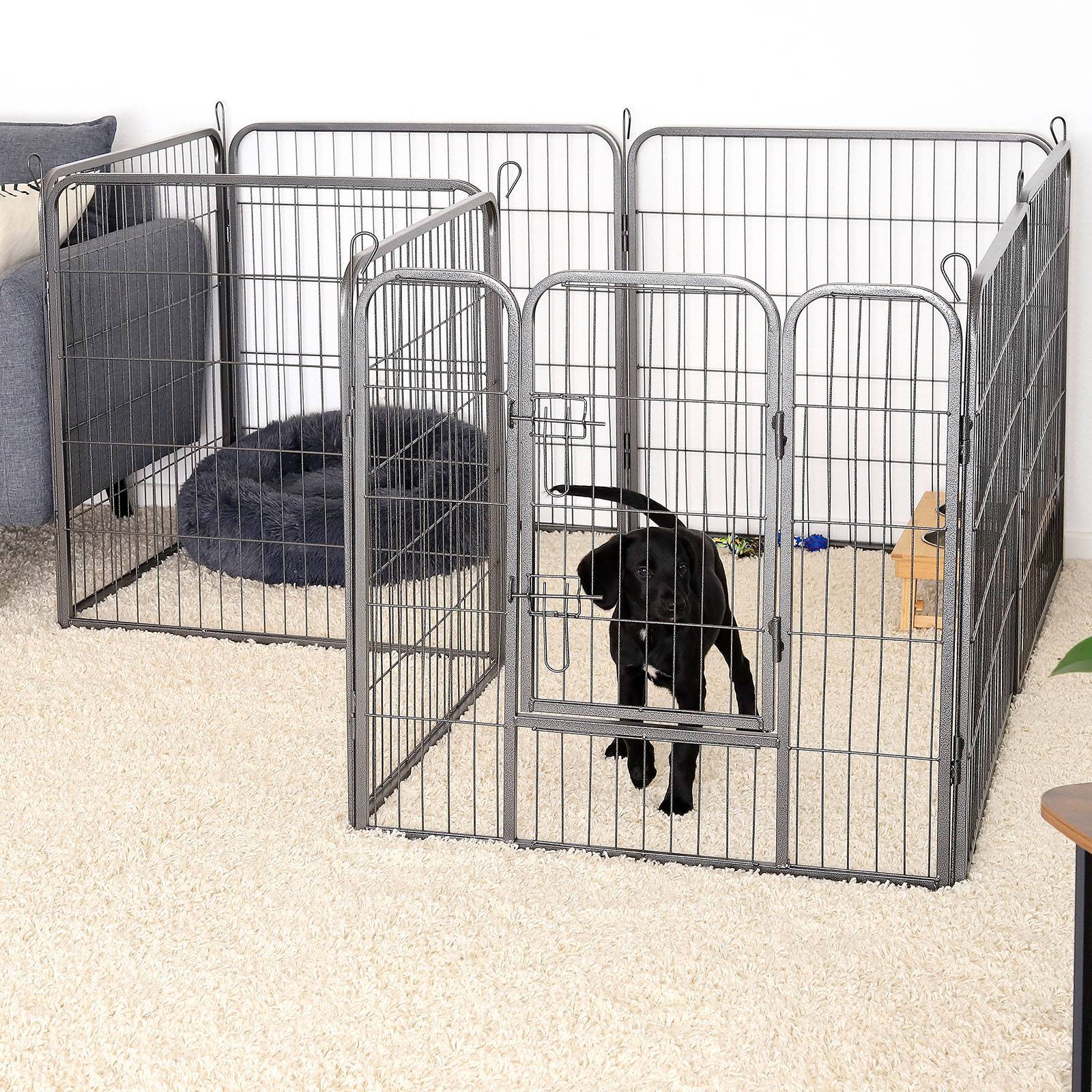 lionto Welpenfreilauf, 8-teiliges Metallgehege mit Tür, sicherer Auslauf für Hunde, Katzen & Kleintiere, innen & außen, 77x100 cm