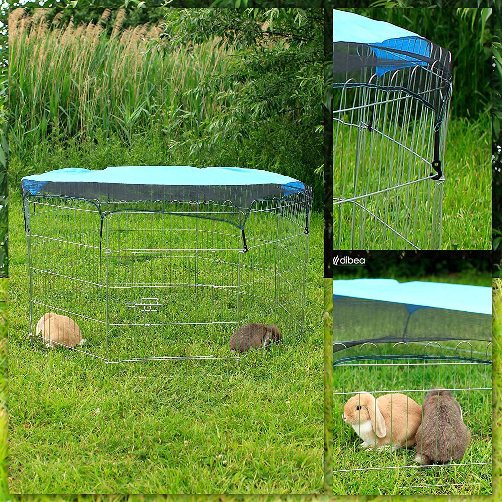 lionto Kleintier Freilaufgehege 8-teilig mit Tür & Netzabdeckung, wetterfester Auslauf für Kaninchen & Meerschweinchen, 59x78 cm