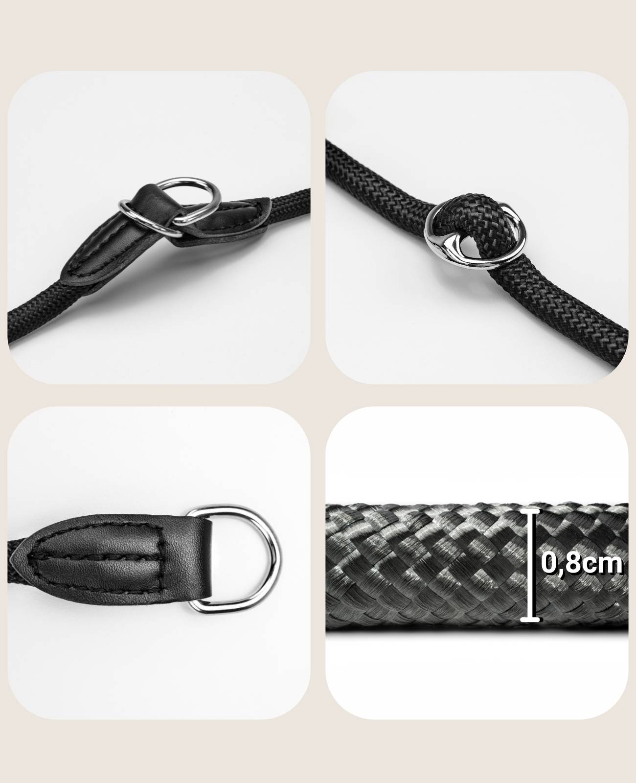 lionto Zugstopp-Halsband, verstellbar & leicht, Retrieverhalsband aus Nylon mit Stoppring, Länge 40 cm, Durchmesser 0,8 cm, schwarz