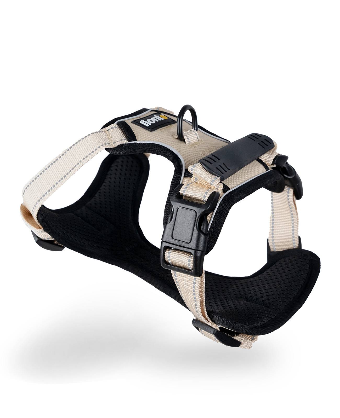 lionto Anti-Zug Hundegeschirr, verstellbares Y-Geschirr mit Brustring, reflektierend & gepolstert, Größe XL, beige