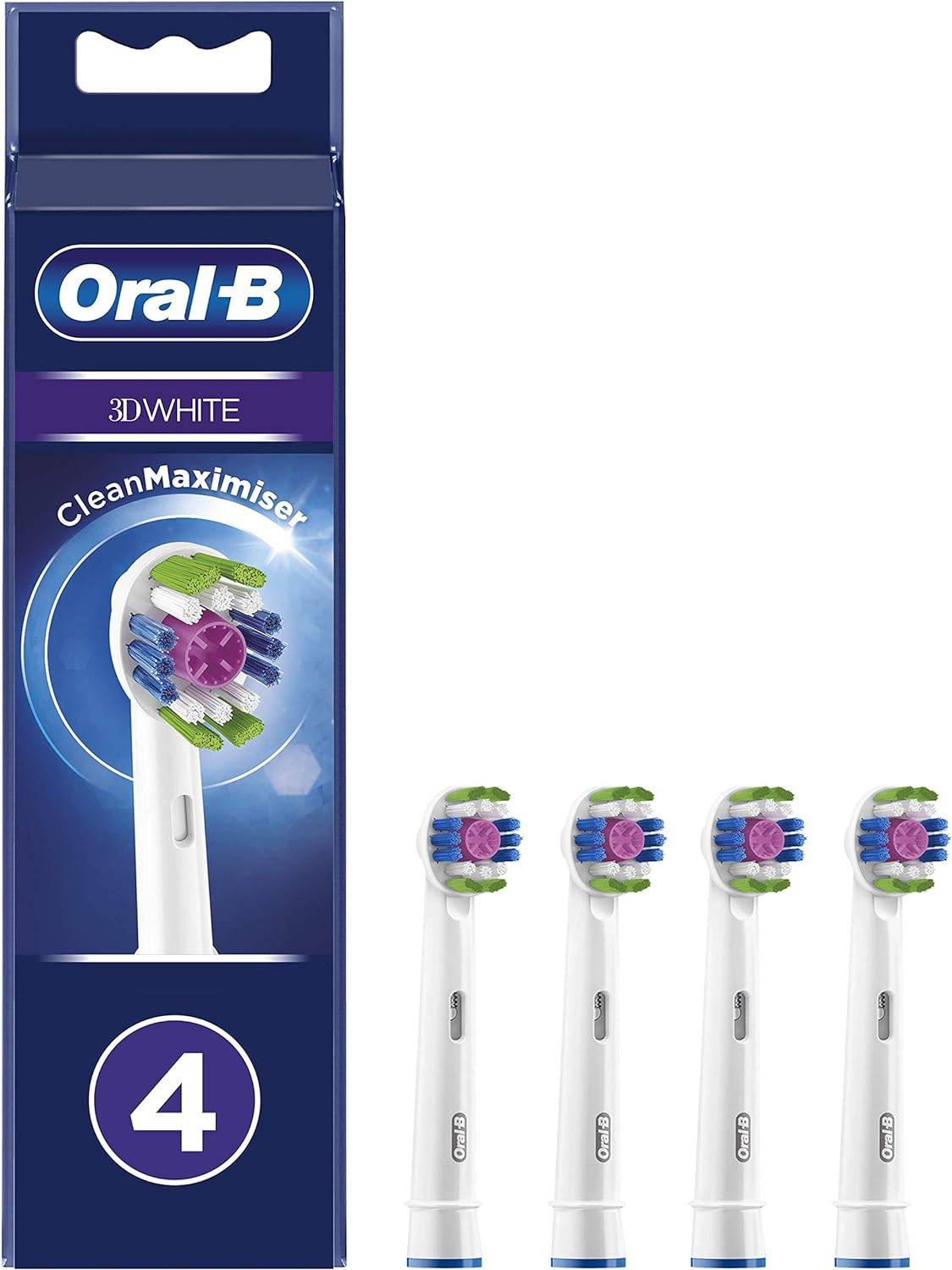 Oral-B 3D White, Ersatzbürsten für elektrische Zahnbürste mit CleanMaximiser-Technologie, 4 Stück
