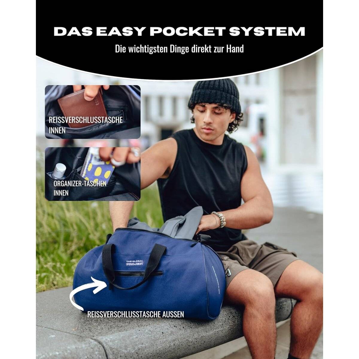 The Global Project Allzwecktasche Sporttasche mit 25 L Volumen, wasserabweisend, faltbar Blau