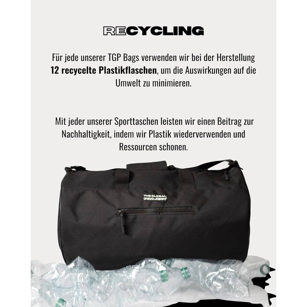 The Global Project Allzwecktasche Sporttasche mit 25 L Volumen, wasserabweisend, faltbar Schwarz