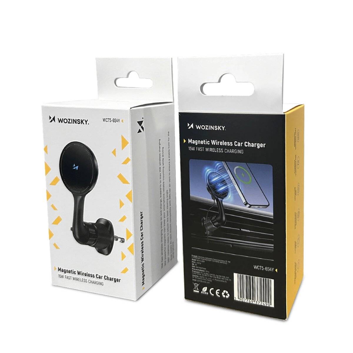 Wozinsky WCT5-6S4Y Autohalterung mit Qi/MagSafe 15 W für Lüftungsschlitze – Schwarz