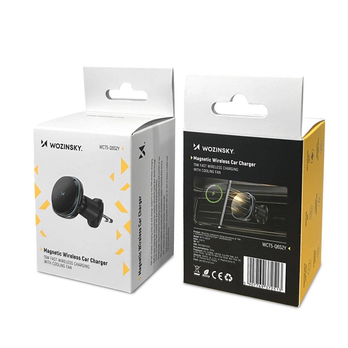 Wozinsky WCT5-Q6S2Y Autohalterung mit Qi/MagSafe 15W Ladegerät und Lüfter – Schwarz