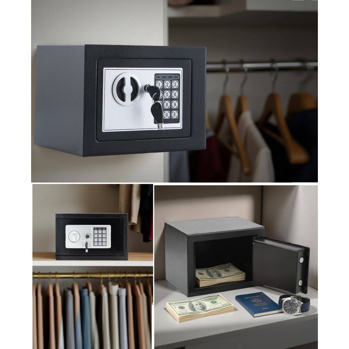 Tresor mit elektronischem Zahlenschloss & Notschlüssel - 4,6 L, 30 x 17 x 17 cm