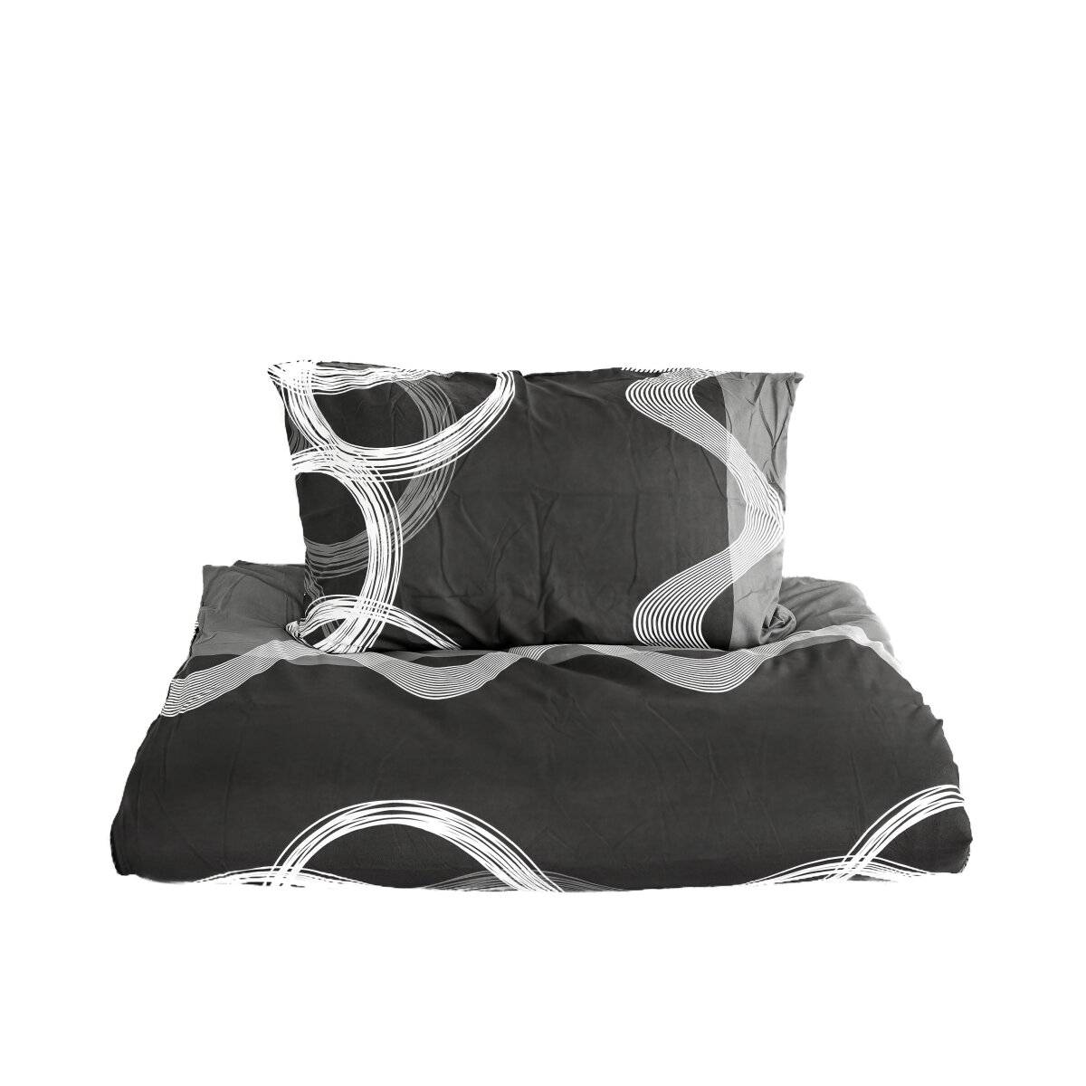 2 Tlg. Bettwäsche mit Reißverschluss in Grau Bettbezug 155x220 cm mit Kissenbezug 80x80 cm