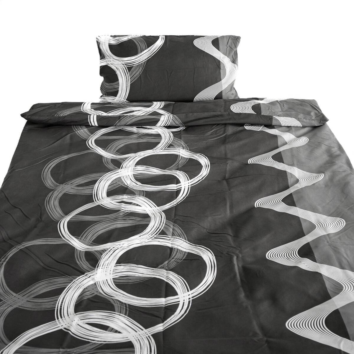 2 Tlg. Bettwäsche mit Reißverschluss in Grau Bettbezug 155x220 cm mit Kissenbezug 80x80 cm