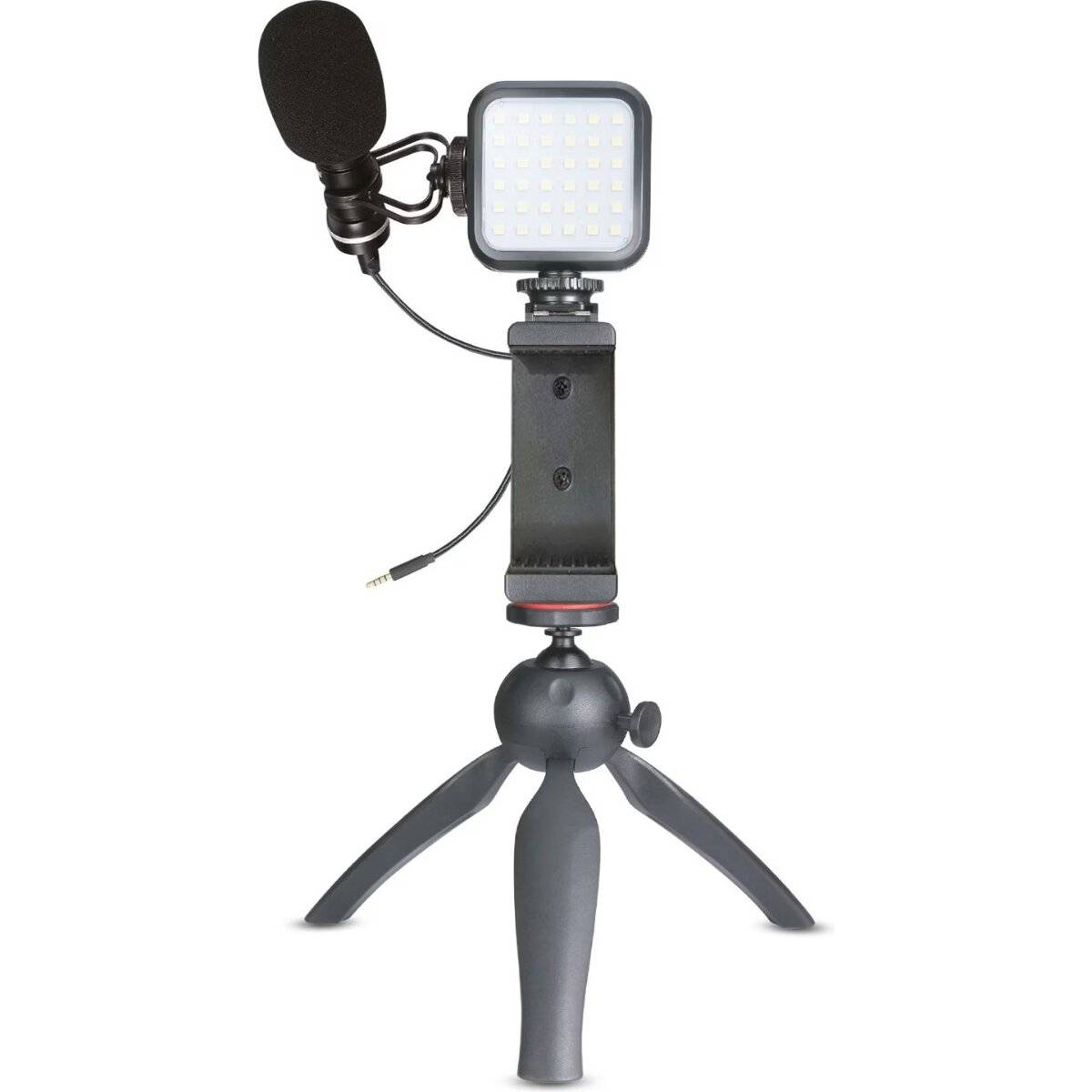 Xqisit Vlogging Kit – Smartphone Stativ mit LED-Licht & Mikrofon