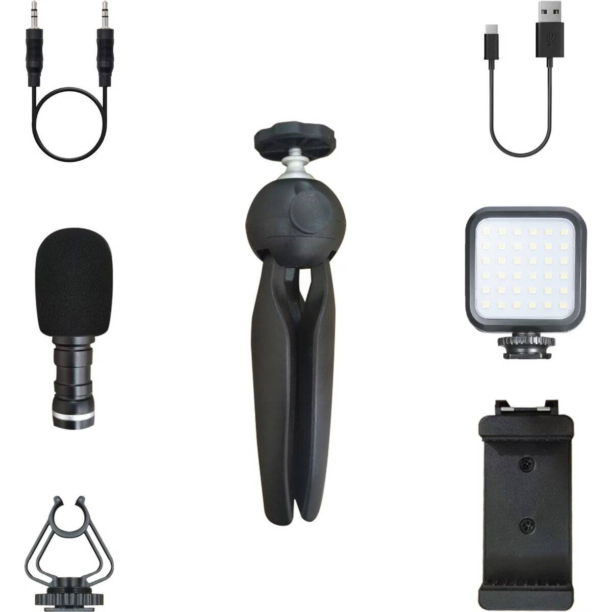 Xqisit Vlogging Kit – Smartphone Stativ mit LED-Licht & Mikrofon
