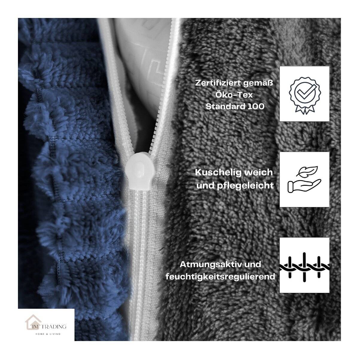 Plüsch Bettwäsche in Cord-Optik Wendebettwäsche mit Reißverschluss Anthrazit-Dunkelblau 155x200 cm