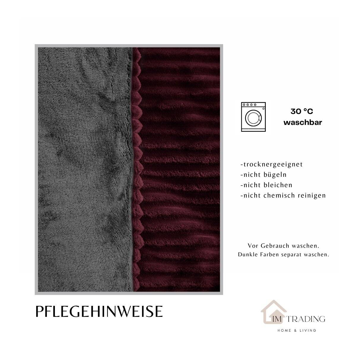 Plüsch Bettwäsche in Cord-Optik Wendebettwäsche mit Reißverschluss Anthrazit-Bordeaux 155x200 cm