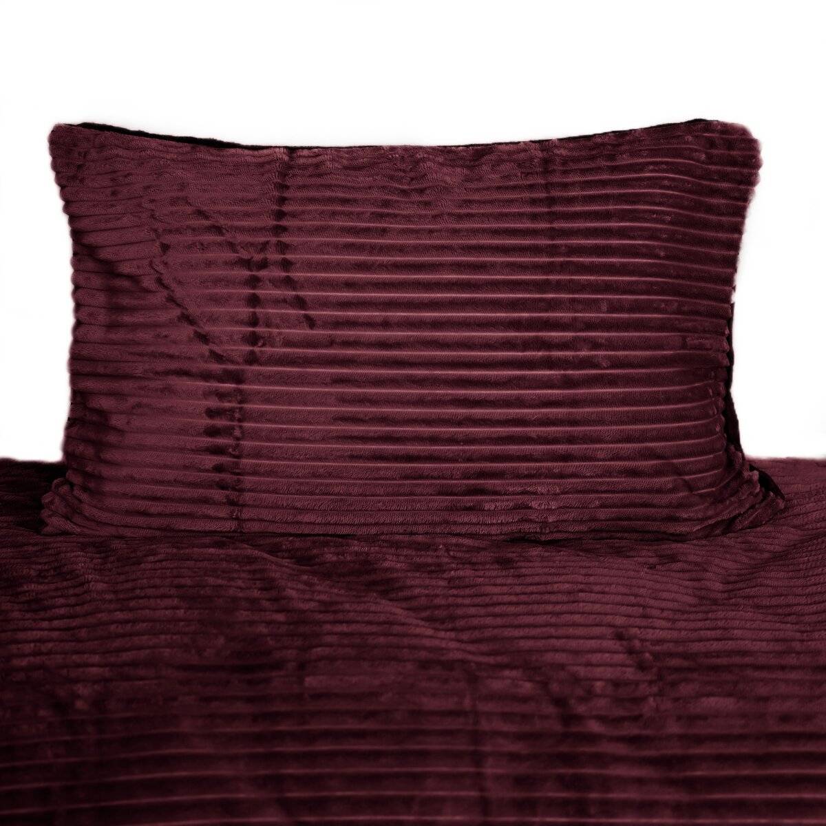 Plüsch Bettwäsche in Cord-Optik Wendebettwäsche mit Reißverschluss Anthrazit-Bordeaux 240x220 cm