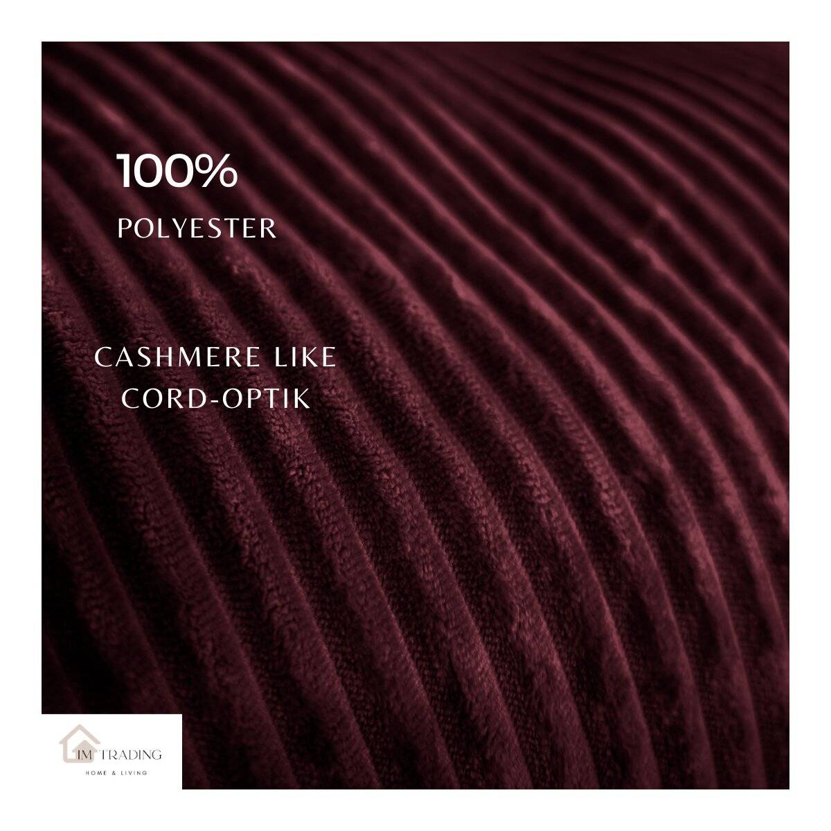 Plüsch Bettwäsche in Cord-Optik Wendebettwäsche mit Reißverschluss Anthrazit-Bordeaux 240x220 cm