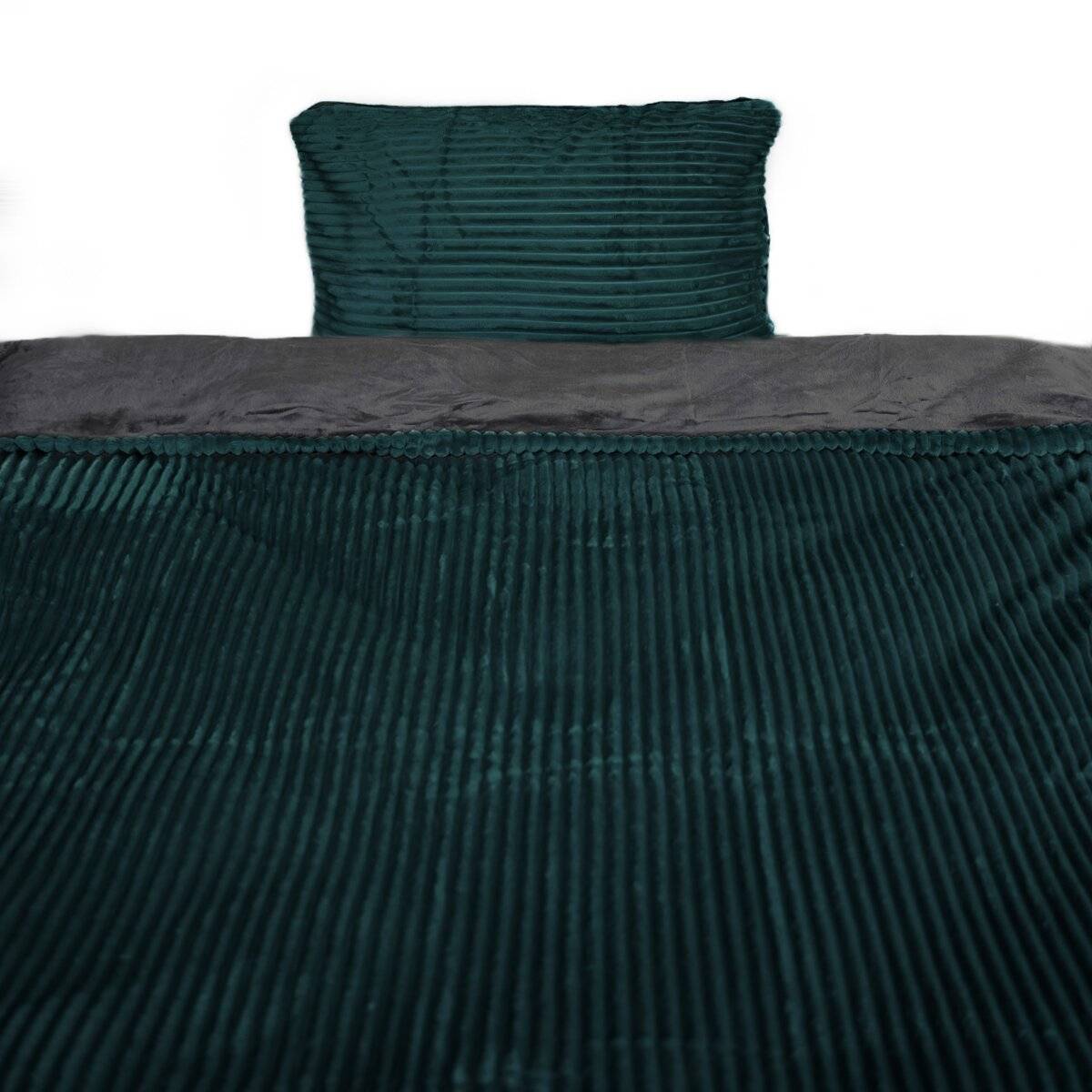Plüsch Bettwäsche in Cord-Optik Wendebettwäsche mit Reißverschluss Anthrazit-Grün 155x200 cm
