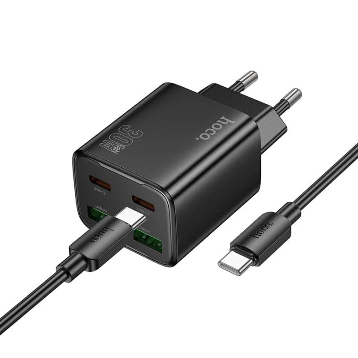 HOCO Netz-Ladegerät N56 30W mit 2× USB-C + 2× USB-A und 1 m USB-C Kabel