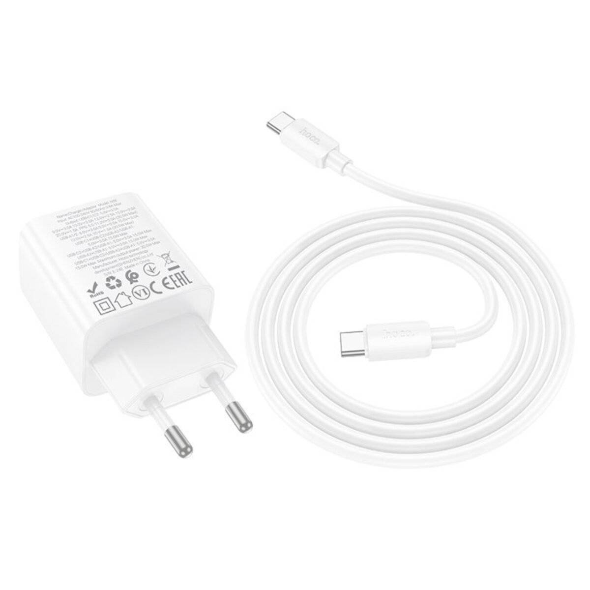 HOCO Netz-Ladegerät N56 30W Weiß mit 2× USB-C + 2× USB-A und 1 m USB-C Kabel