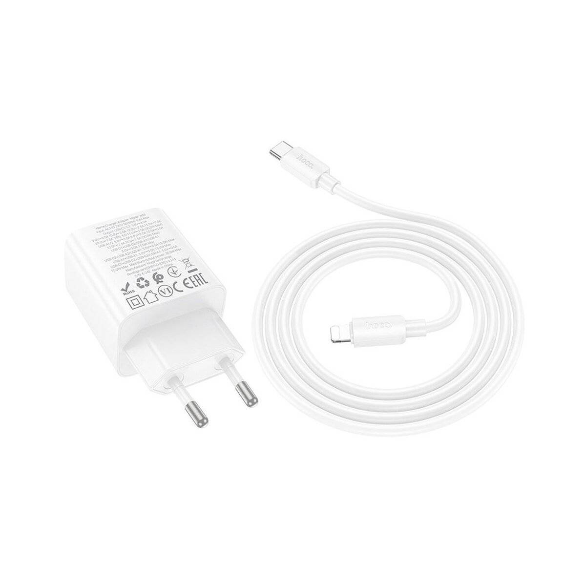 HOCO Netz-Ladegerät N56 30W Weiß mit 2× USB-C + 2× USB-A und 1 m USB-C-auf-iPhone-Kabel