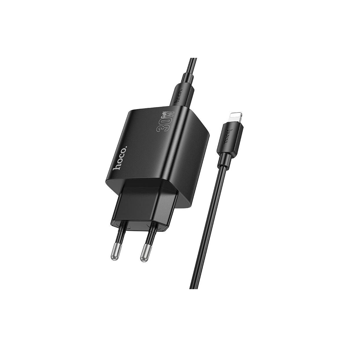HOCO Netz-Ladegerät N56 30W Schwarz mit 2× USB-C + 2× USB-A und 1 m USB-C-auf-iPhone-Kabel