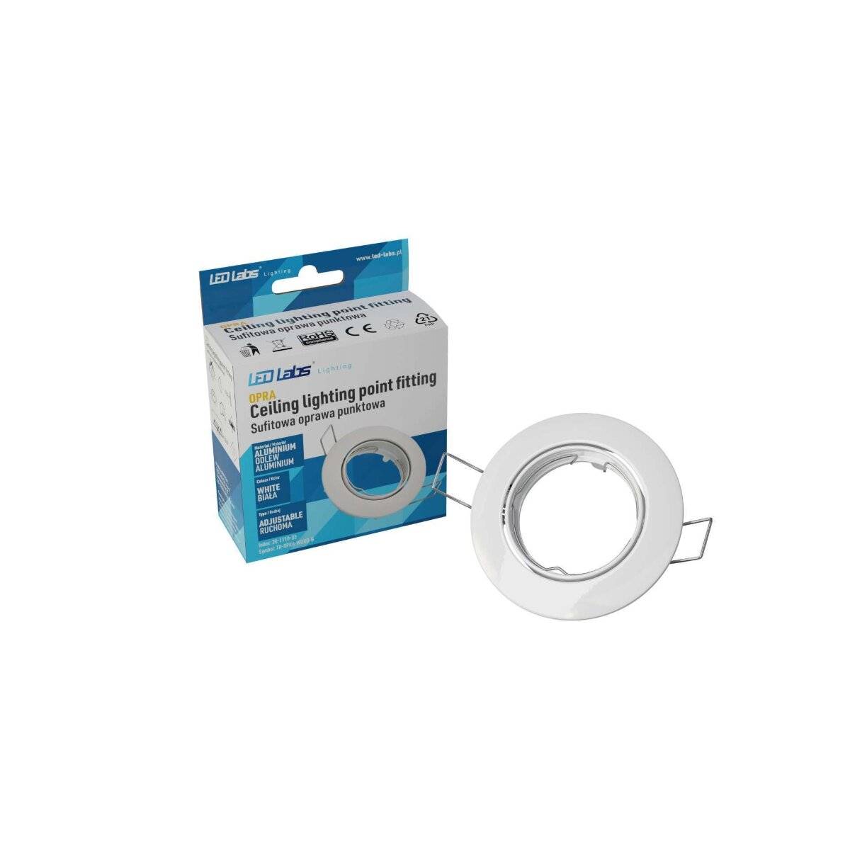 LED Labs OPRA Einbaurahmen für GU10 Deckenleuchte IP20 Rund Ø 75 mm Bohrloch Weiß