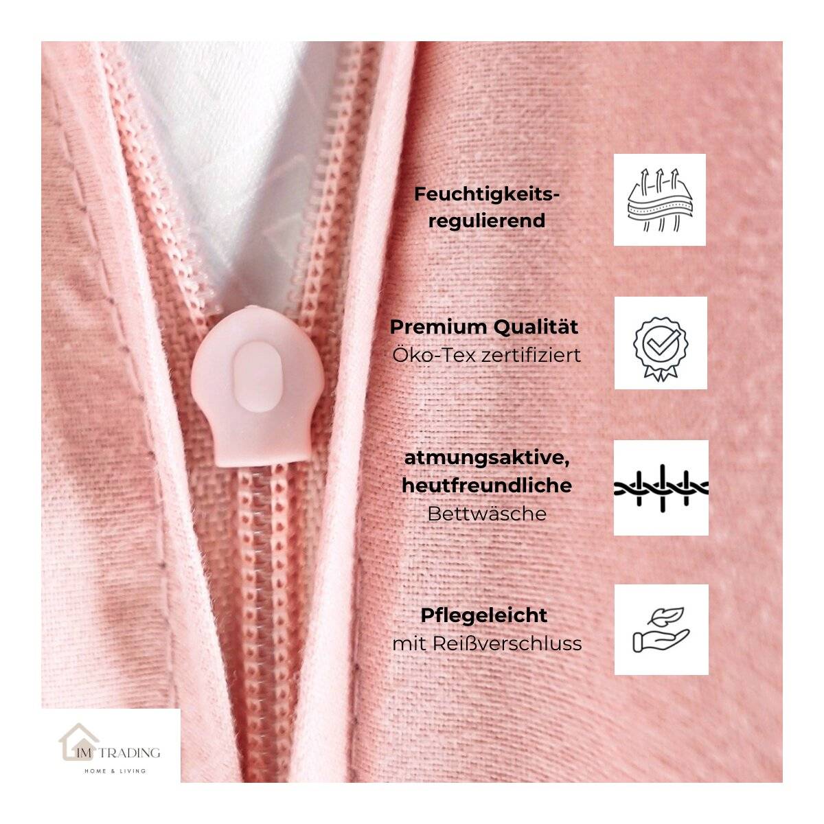 Mikrofaser-Bettwäsche 135 x 200 cm mit verdecktem Reißverschluss - einfarbiges Design Rosa