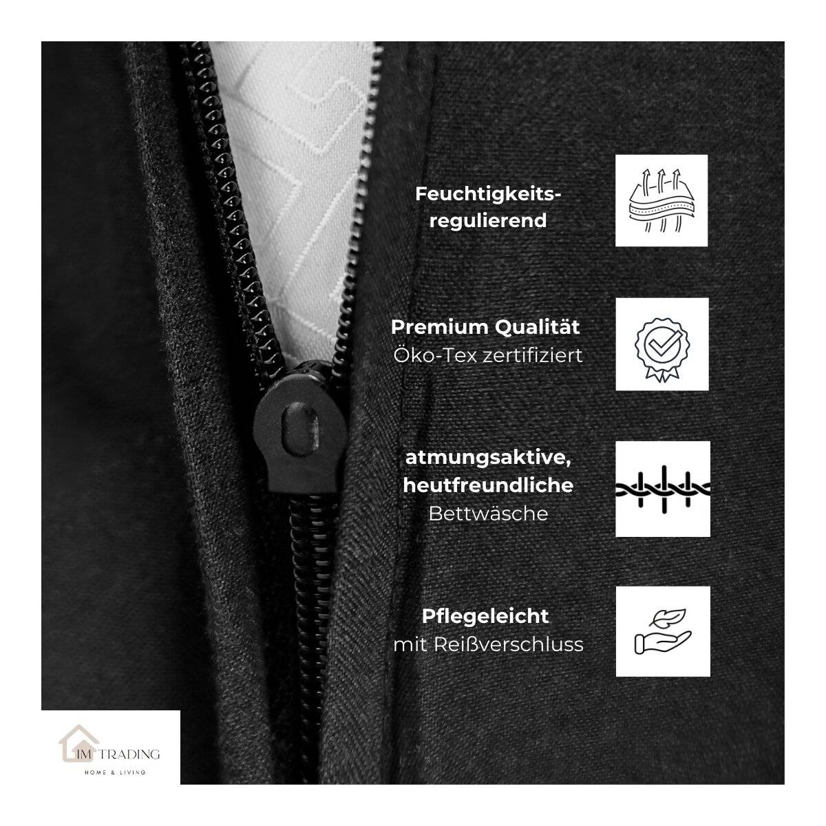 Mikrofaser-Bettwäsche 135 x 200 cm mit verdecktem Reißverschluss - einfarbiges Design Schwarz