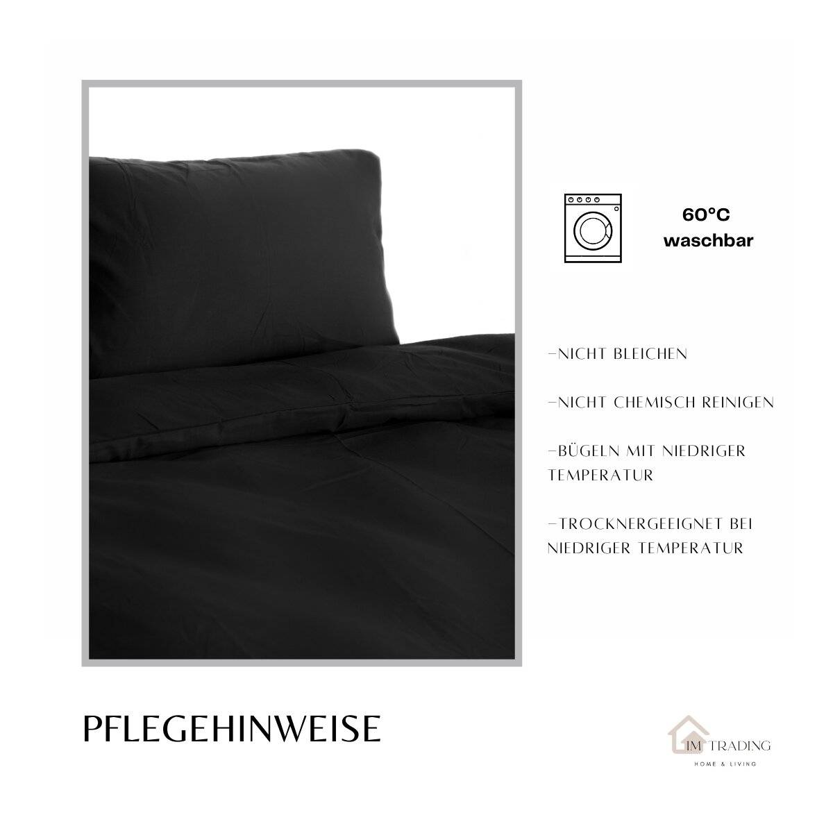 Mikrofaser-Bettwäsche 135 x 200 cm mit verdecktem Reißverschluss - einfarbiges Design Schwarz