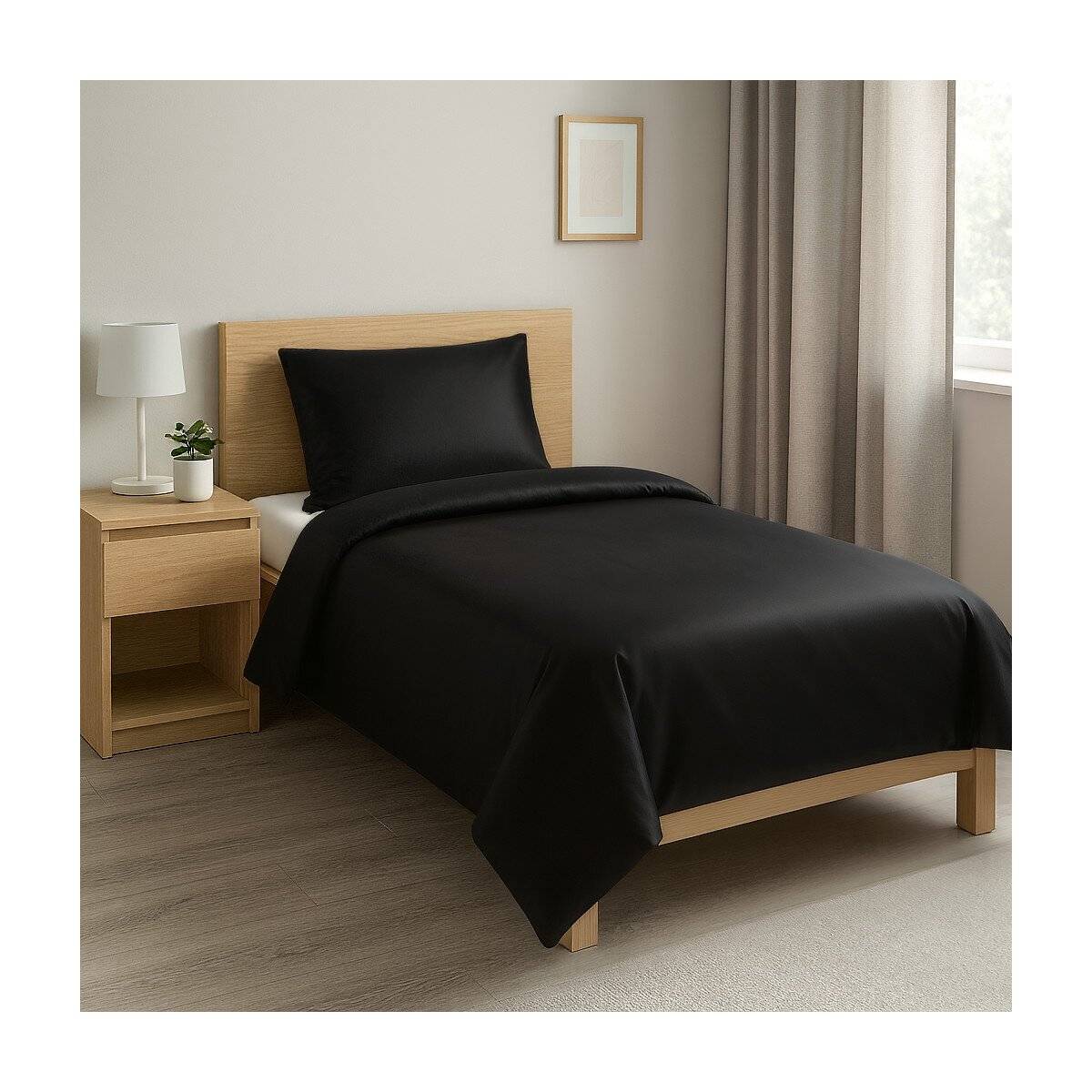 Mikrofaser-Bettwäsche 135 x 200 cm mit verdecktem Reißverschluss - einfarbiges Design Schwarz