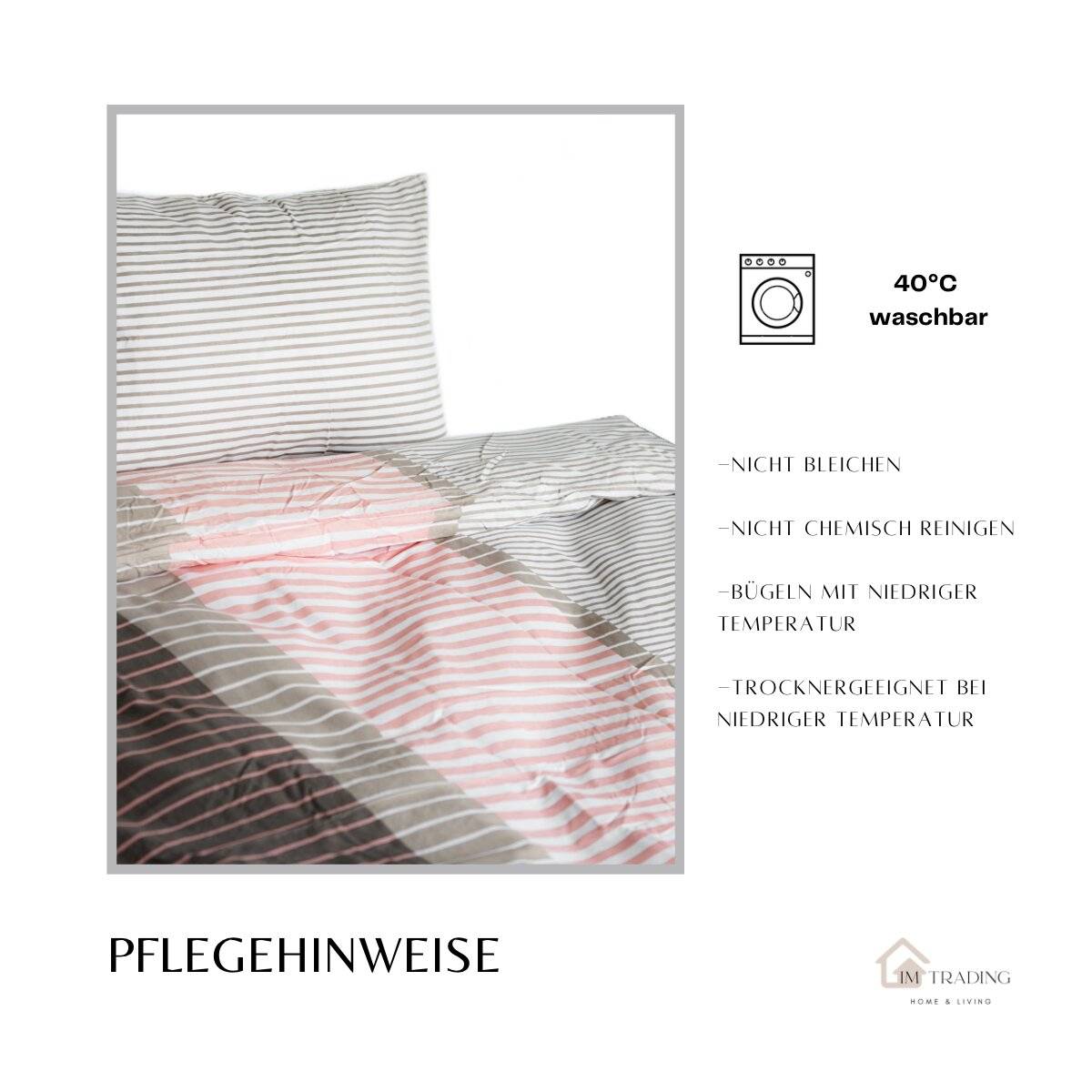 Mikrofaser-Bettwäsche, gestreiftes Design - Einzelbettwäsche mit Reißverschluss 135 x 200 cm