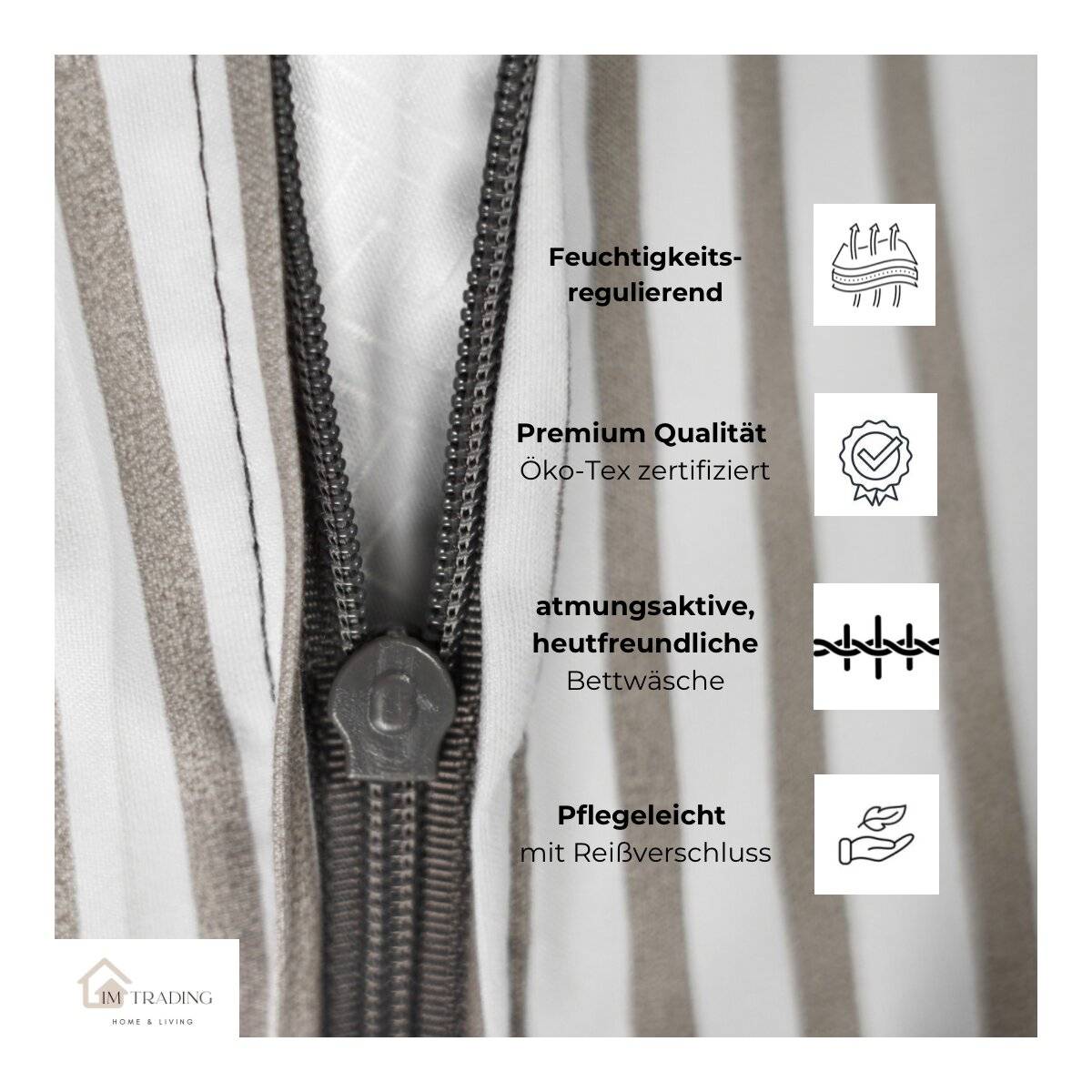 Mikrofaser-Bettwäsche, gestreiftes Design - Einzelbettwäsche mit Reißverschluss 135 x 200 cm