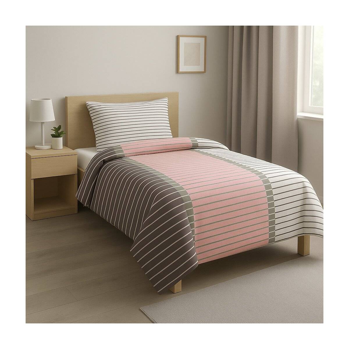 Mikrofaser-Bettwäsche, gestreiftes Design - Einzelbettwäsche mit Reißverschluss 135 x 200 cm