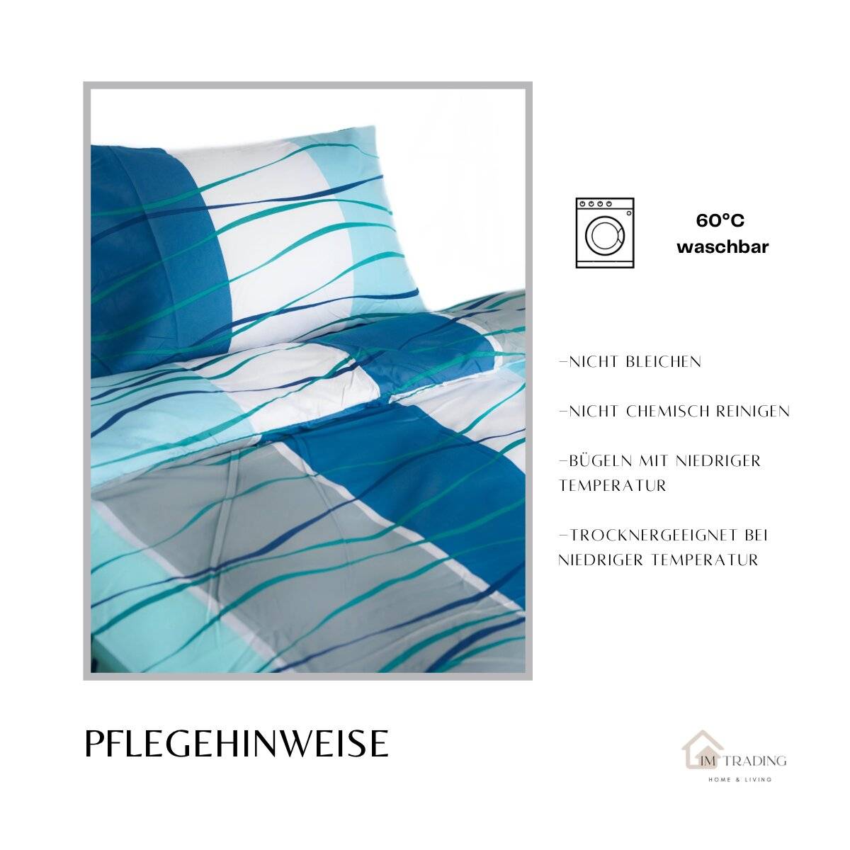 Mikrofaser-Bettwäsche mit Reißverschluss - Einzelbettwäsche mit Wellenmotiv 135 x 200 cm