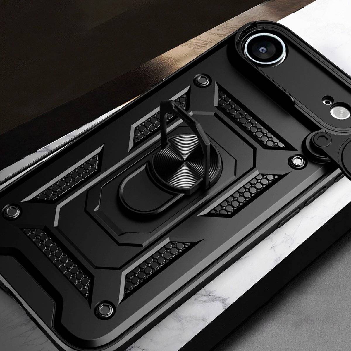 Hybrid Armor Camshield Bumper Handyhülle Schutzhülle mit Ständer und Kameraabdeckung kompatibel mit iPhone 17 Air