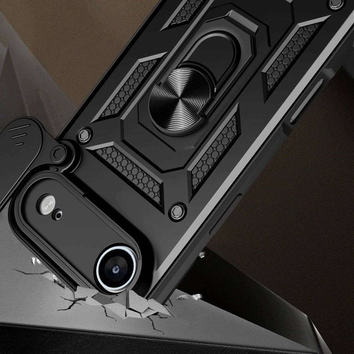 Hybrid Armor Camshield Bumper Handyhülle Schutzhülle mit Ständer und Kameraabdeckung kompatibel mit iPhone 17 Air