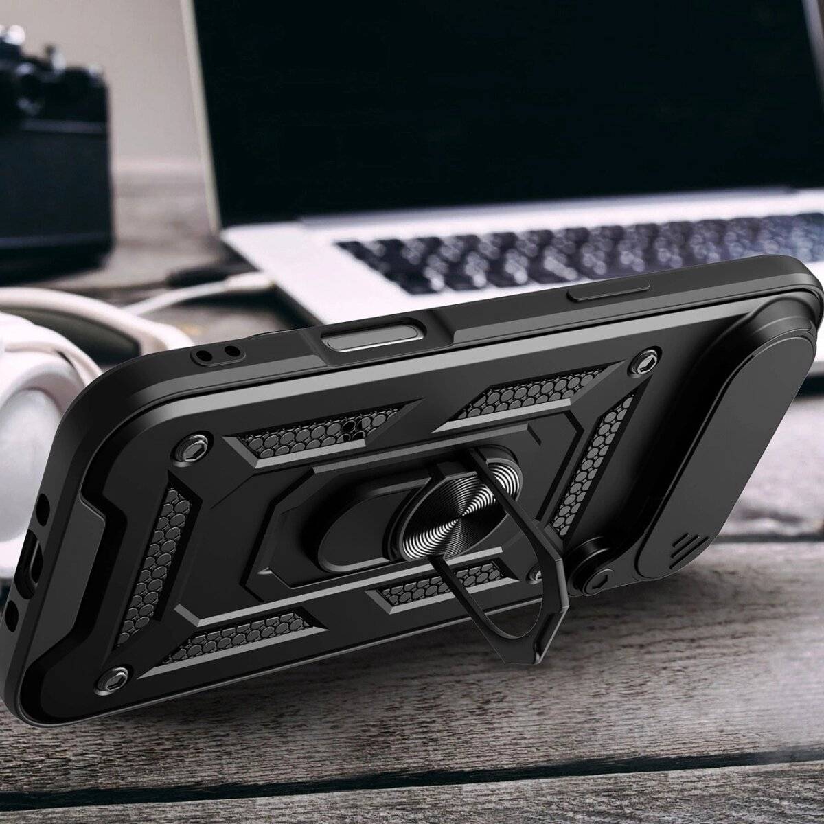 Hybrid Armor Camshield Bumper Handyhülle Schutzhülle mit Ständer und Kameraabdeckung kompatibel mit iPhone 17 Air