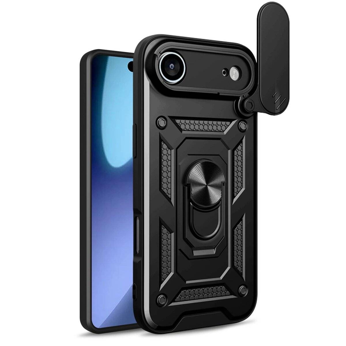 Hybrid Armor Camshield Bumper Handyhülle Schutzhülle mit Ständer und Kameraabdeckung kompatibel mit iPhone 17 Air