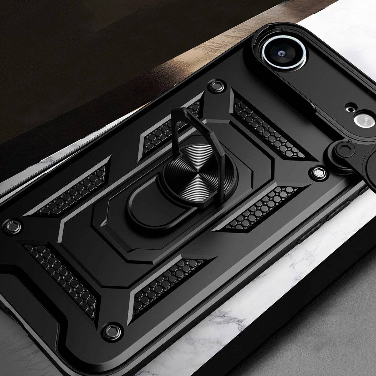 Hybrid Armor Camshield Bumper Handyhülle Schutzhülle mit Ständer und Kameraabdeckung kompatibel mit iPhone 17 Air