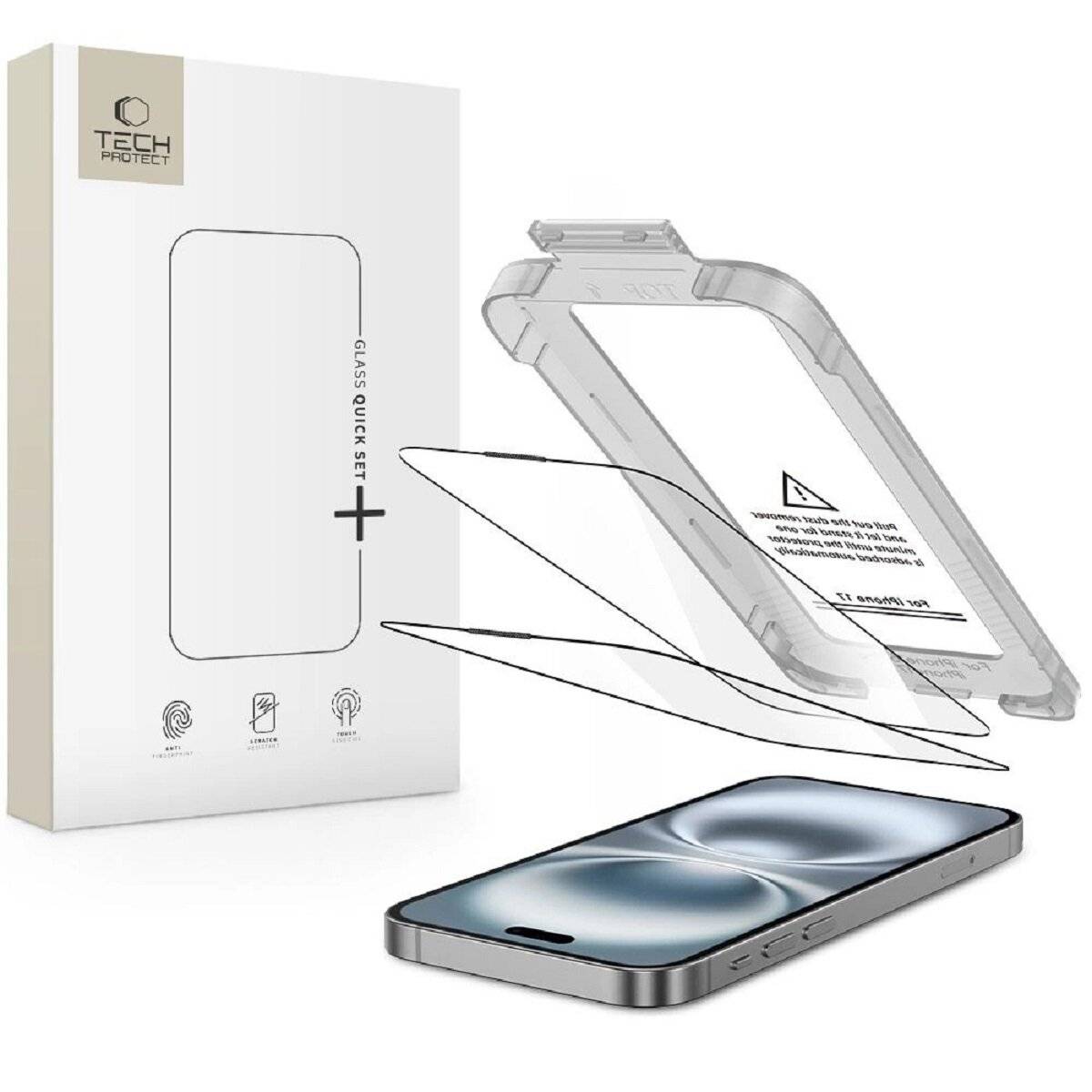 Tech-Protect Quick Set+ Schutzglas – 2er Set mit Installationsrahmen kompatibel mit iPhone 17
