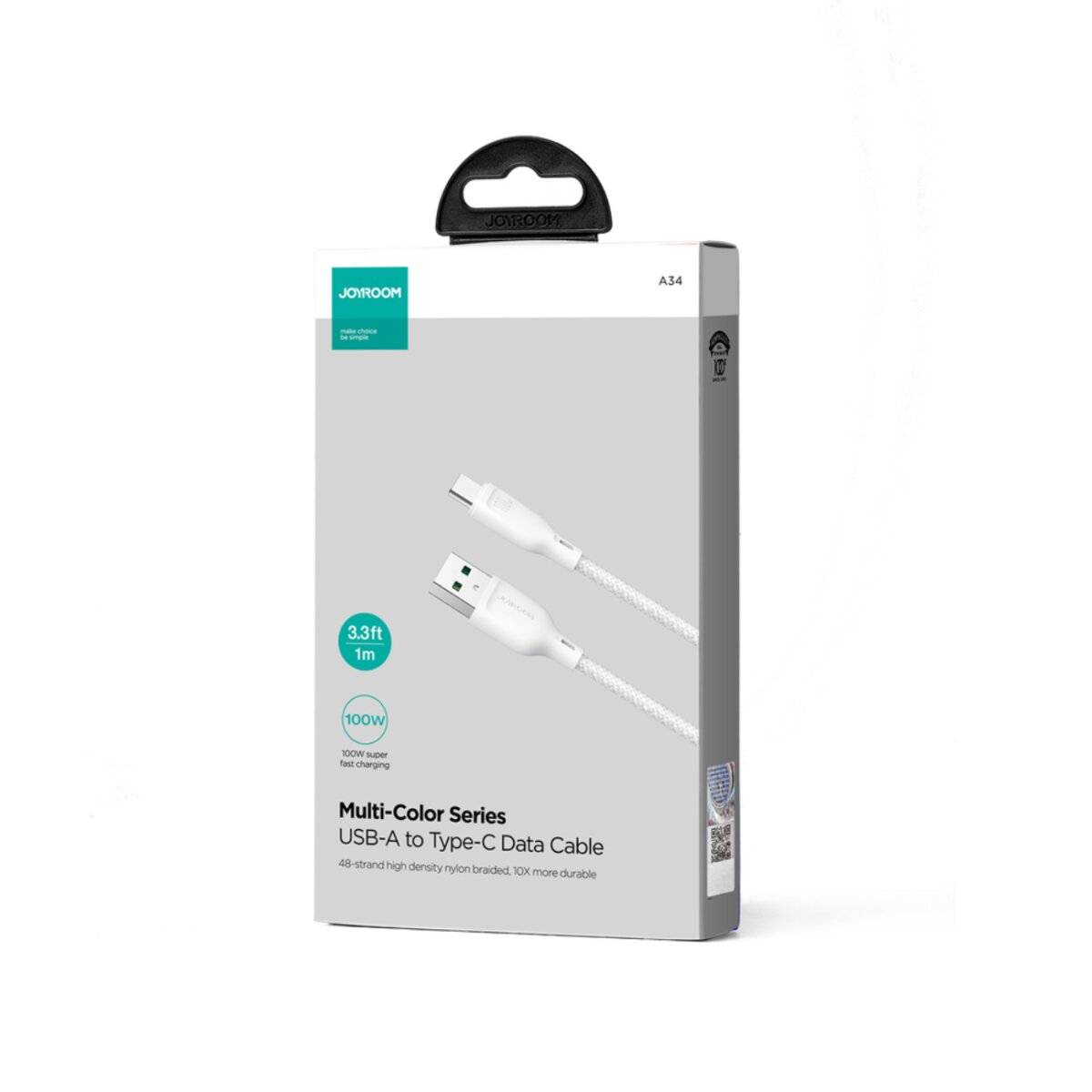 Joyroom Multi-Color Series S-A34 USB-A/USB-C 100W Kabel 1 m – Weiß
