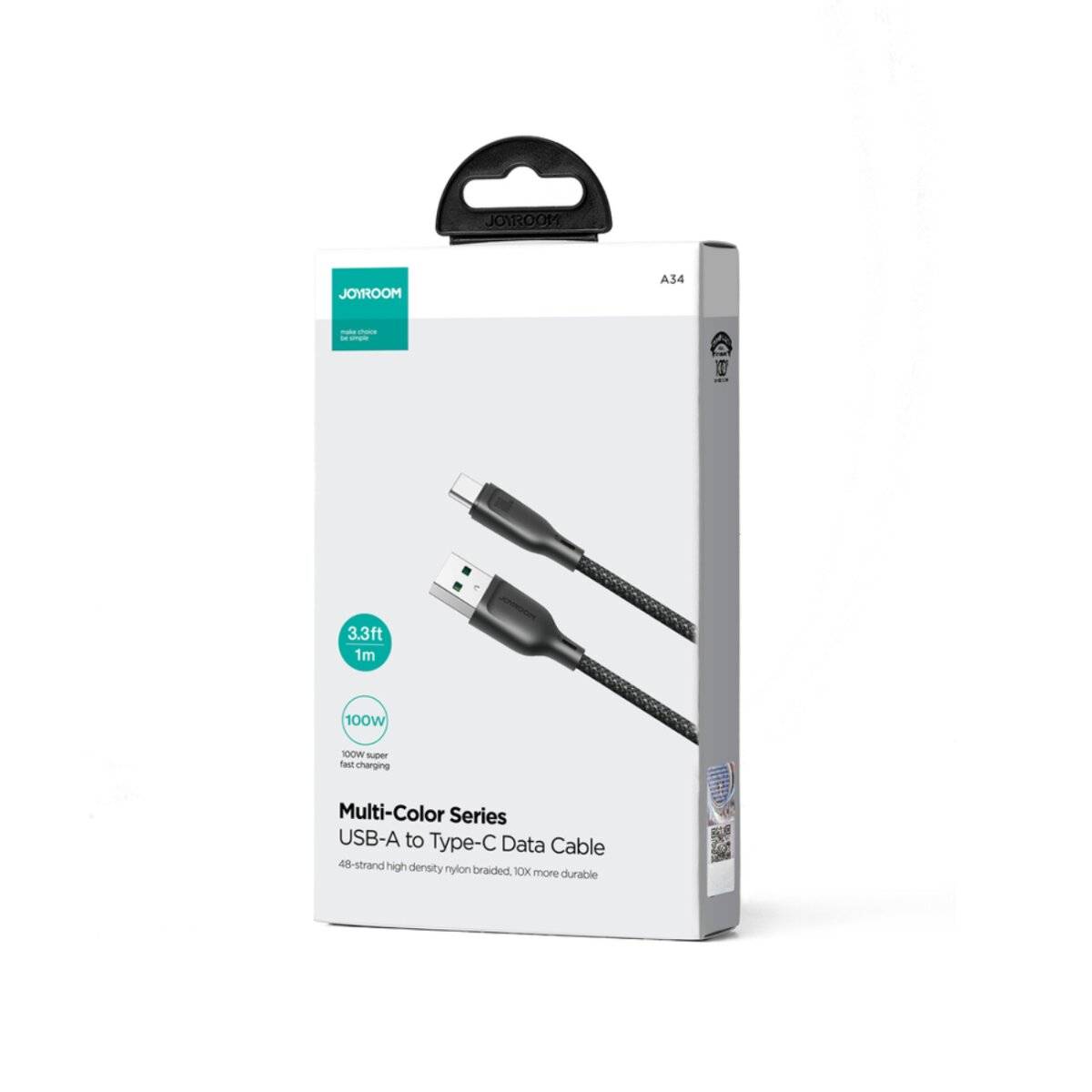 Joyroom Multi-Color Series S-A34 USB-A/USB-C-Kabel 100 W 1 m – Schwarz