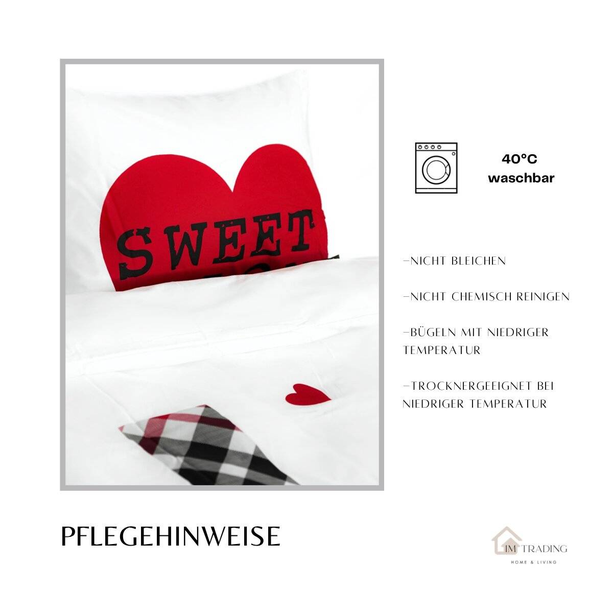 Mikrofaser-Partnerbettwäsche mit Herzmotiv - 2er Set mit Reißverschluss