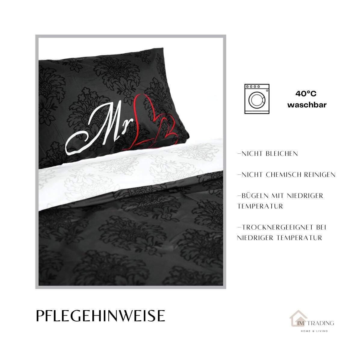 2er Set Partnerbettwäsche „Mr & Mrs“ - Mikrofaser-Bettwäsche mit Reißverschluss 135 x 200 cm