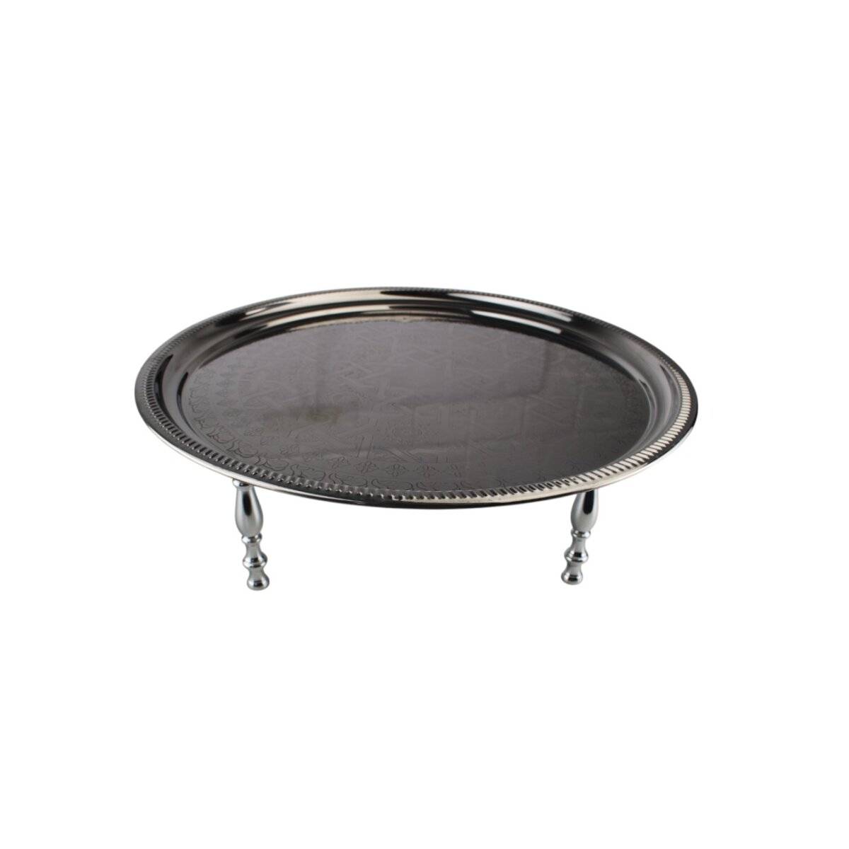 Metalltisch/Präsentationstablett mit Füße - Silber ø60 cm