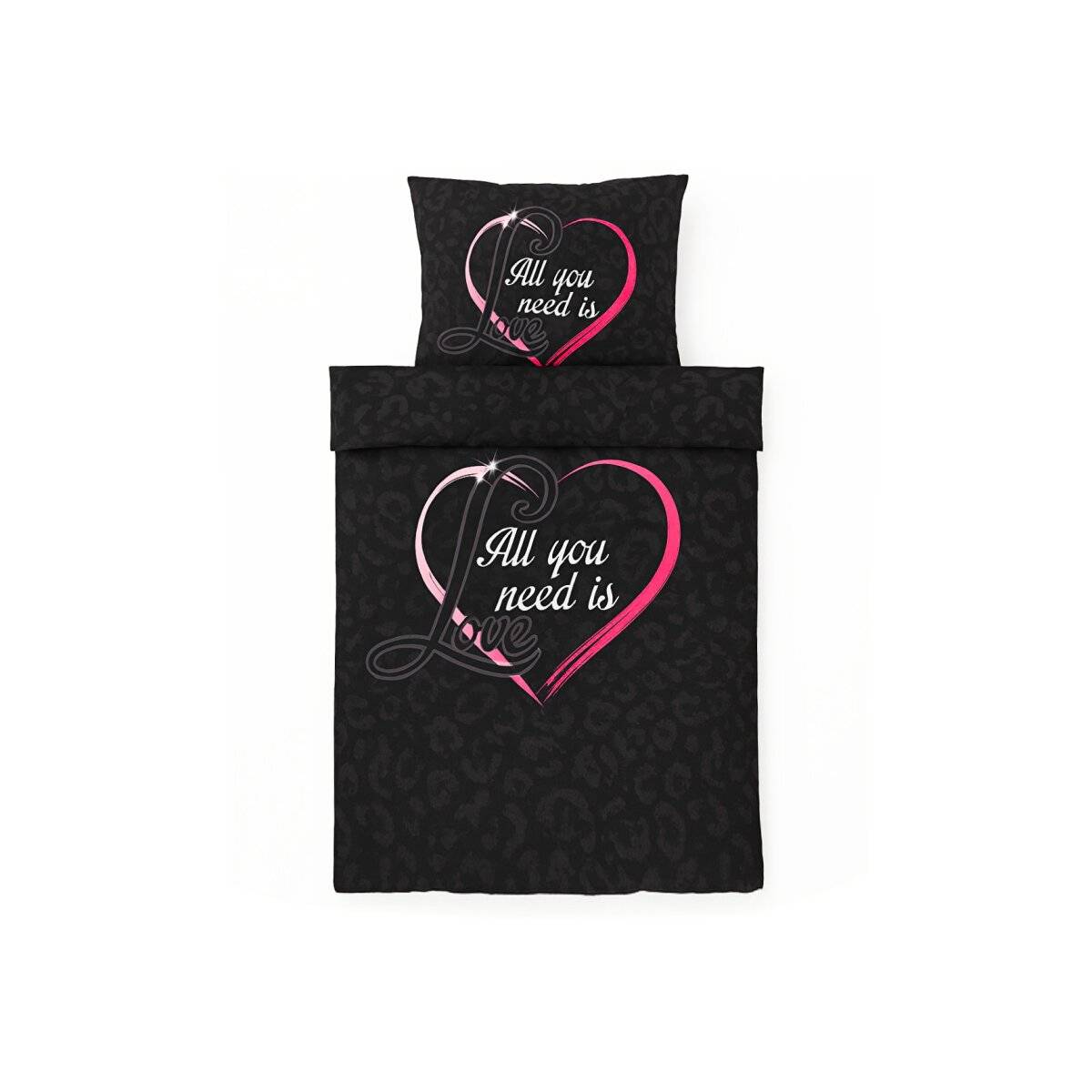 Mikrofaser-Bettwäsche mit Reißverschluss - Einzelbettwäsche mit Herzmotiv 135 x 200 cm