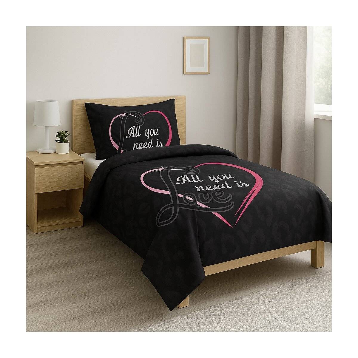 Mikrofaser-Bettwäsche mit Reißverschluss - Einzelbettwäsche mit Herzmotiv 135 x 200 cm