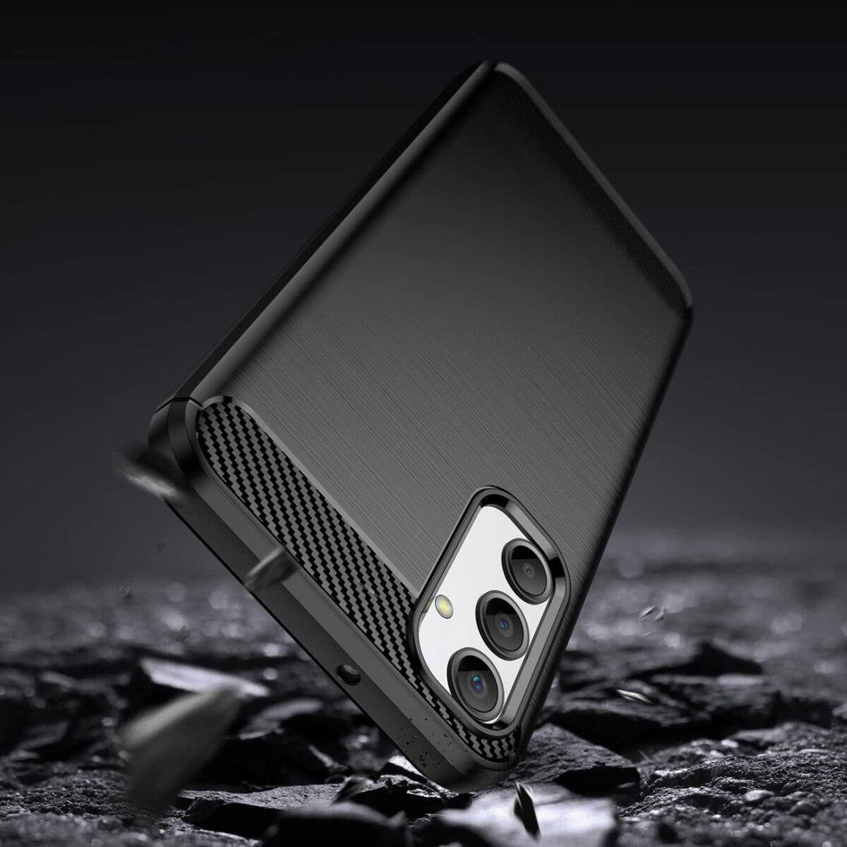 Carbon Case kompatibel mit Samsung Galaxy A17 5G flexible Silikon Carbon Hülle schwarz