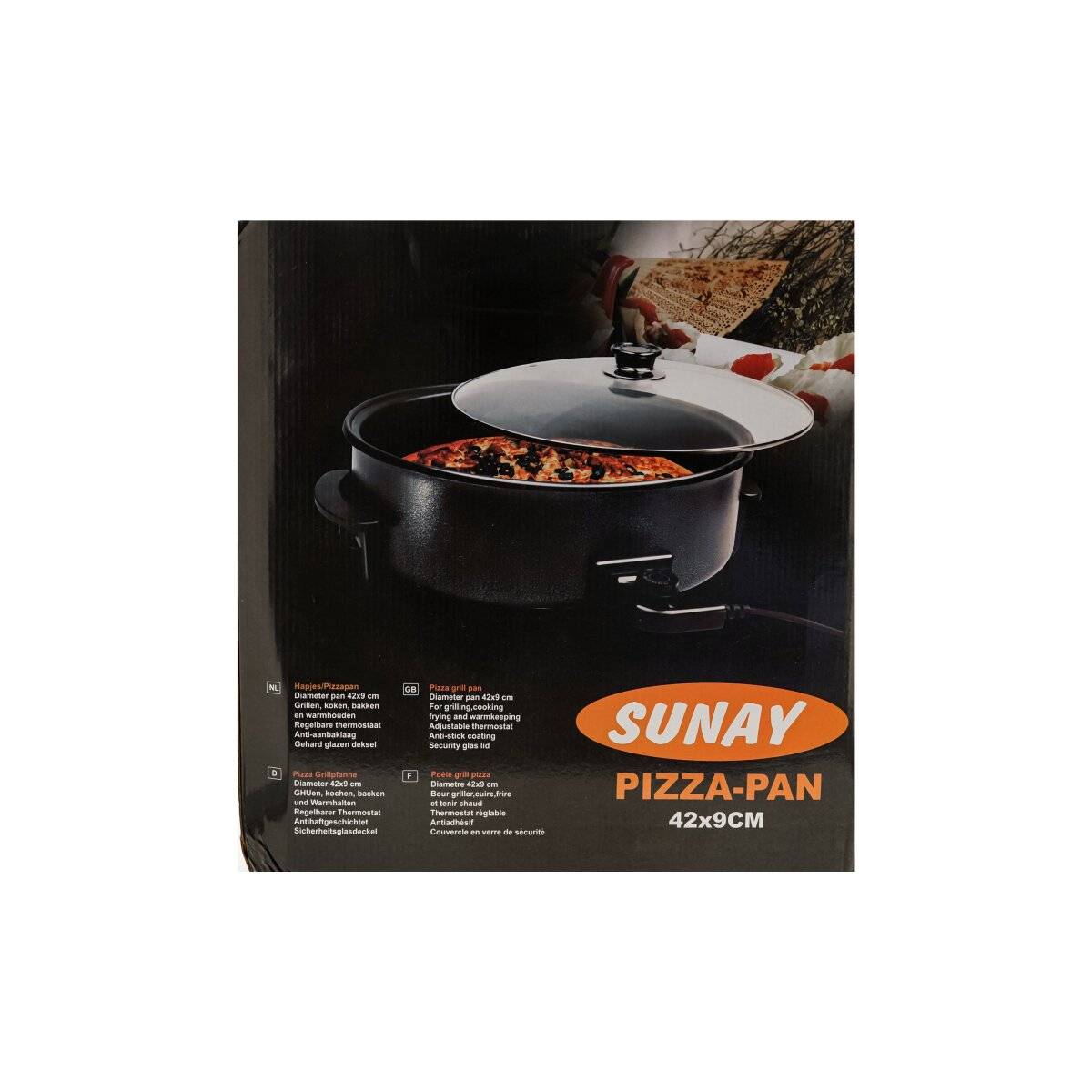 Elektrische Multifunktionspfanne 42 x 9 cm - Pizzapfanne 1500W in Schwarz