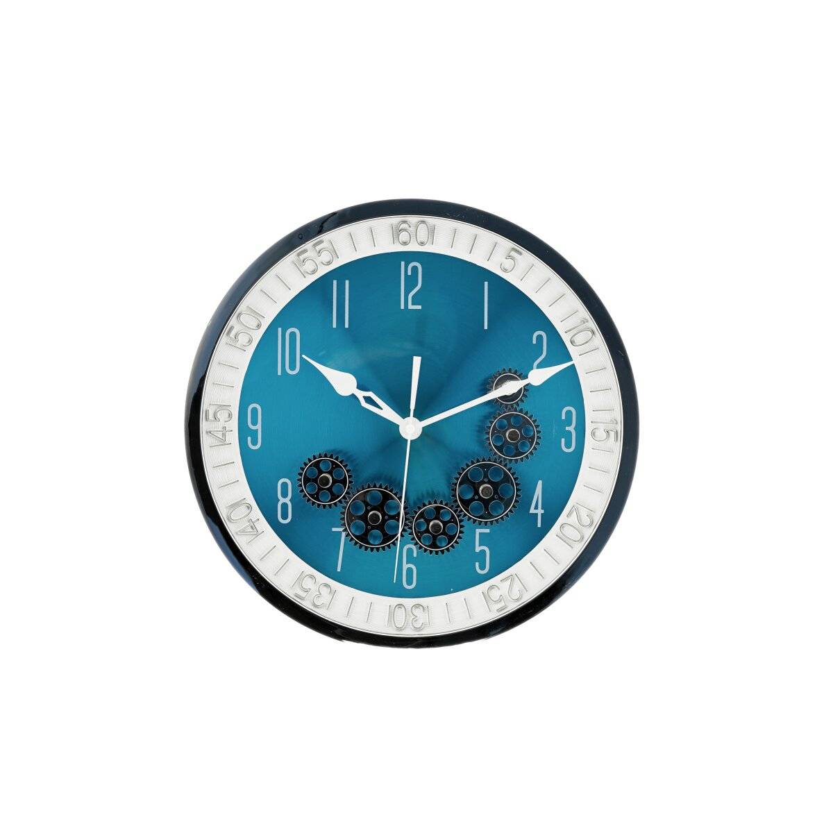 Wanduhr ø35x6 cm mit Zahnrädern - Industrial-Optik, ideal für Wohnzimmer & Büro Silber/Blau